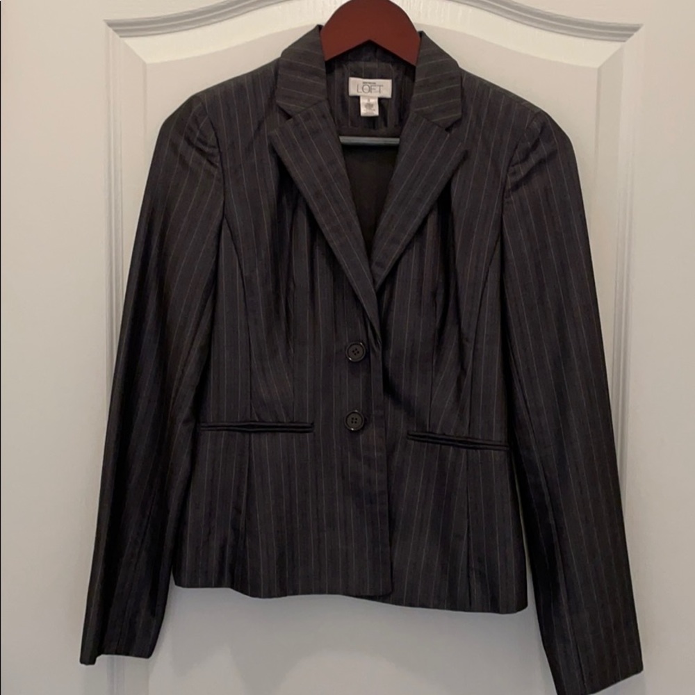 LOFT Women's Black Pinstripe Skirt Suit Jacket